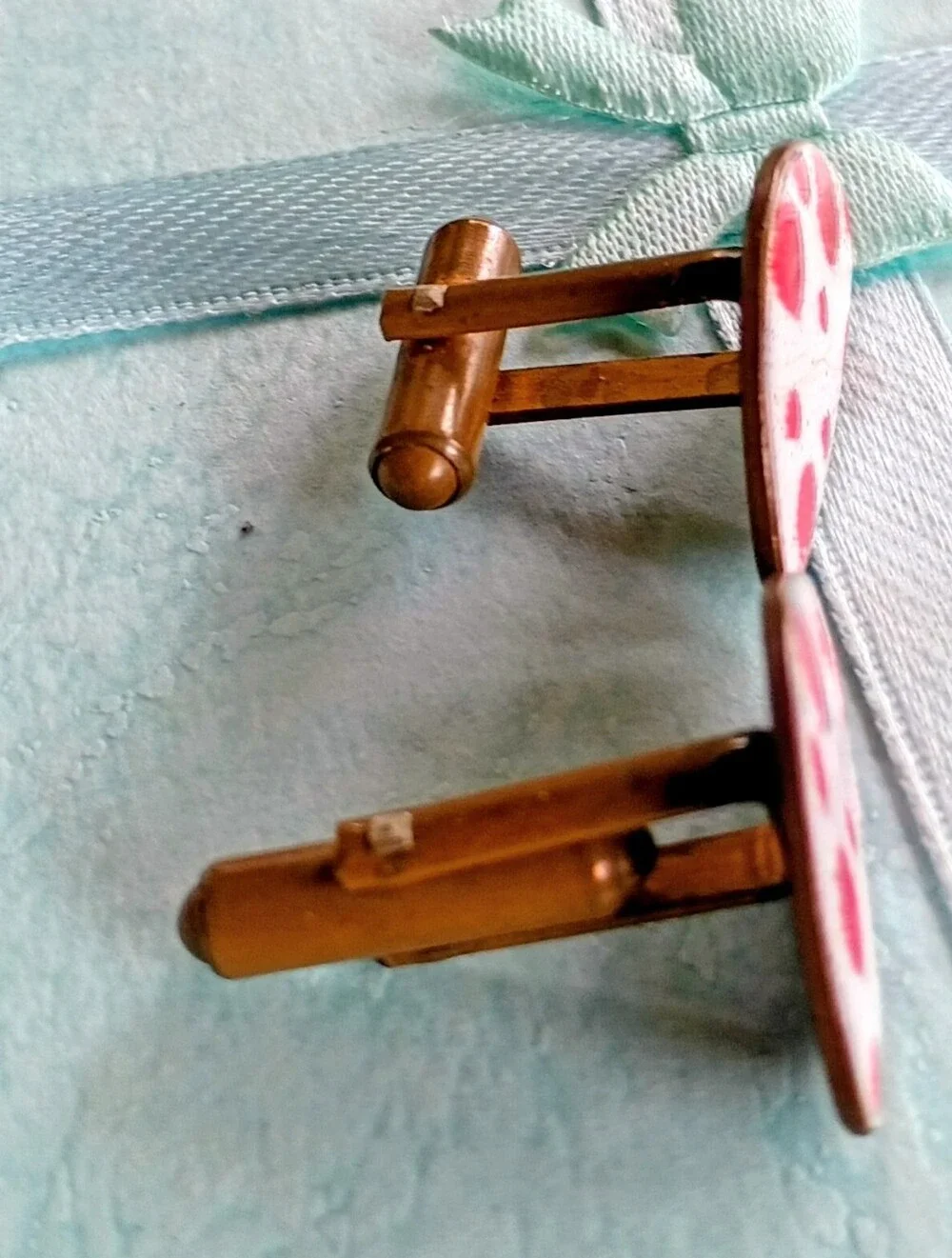 VINTAGE ENAMEL COPPER CUFFLINKS POLKA DOTS